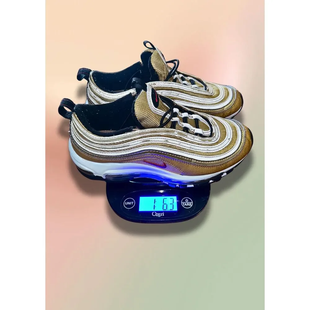 Nike Air Max 97 GS Metallic Gold University Red Black 918890-700 Youth Size 4Y